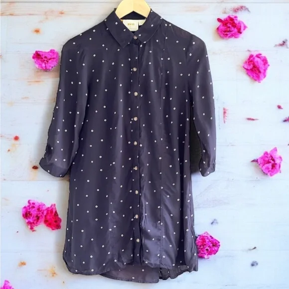 Maeve Anthropologie Monika Polka dots Navy Dots Tunic Top